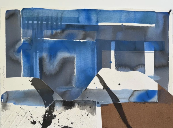 bleu-comme-neige-bruno-moinard-gouache-encre-de-chine-et-collage-sur-papier-torchon-75x107cm