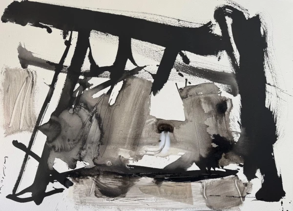 maintien-bruno-moinard-encre-de-chine-et-colle-blanche-sur-papier-torchon-75x107cm